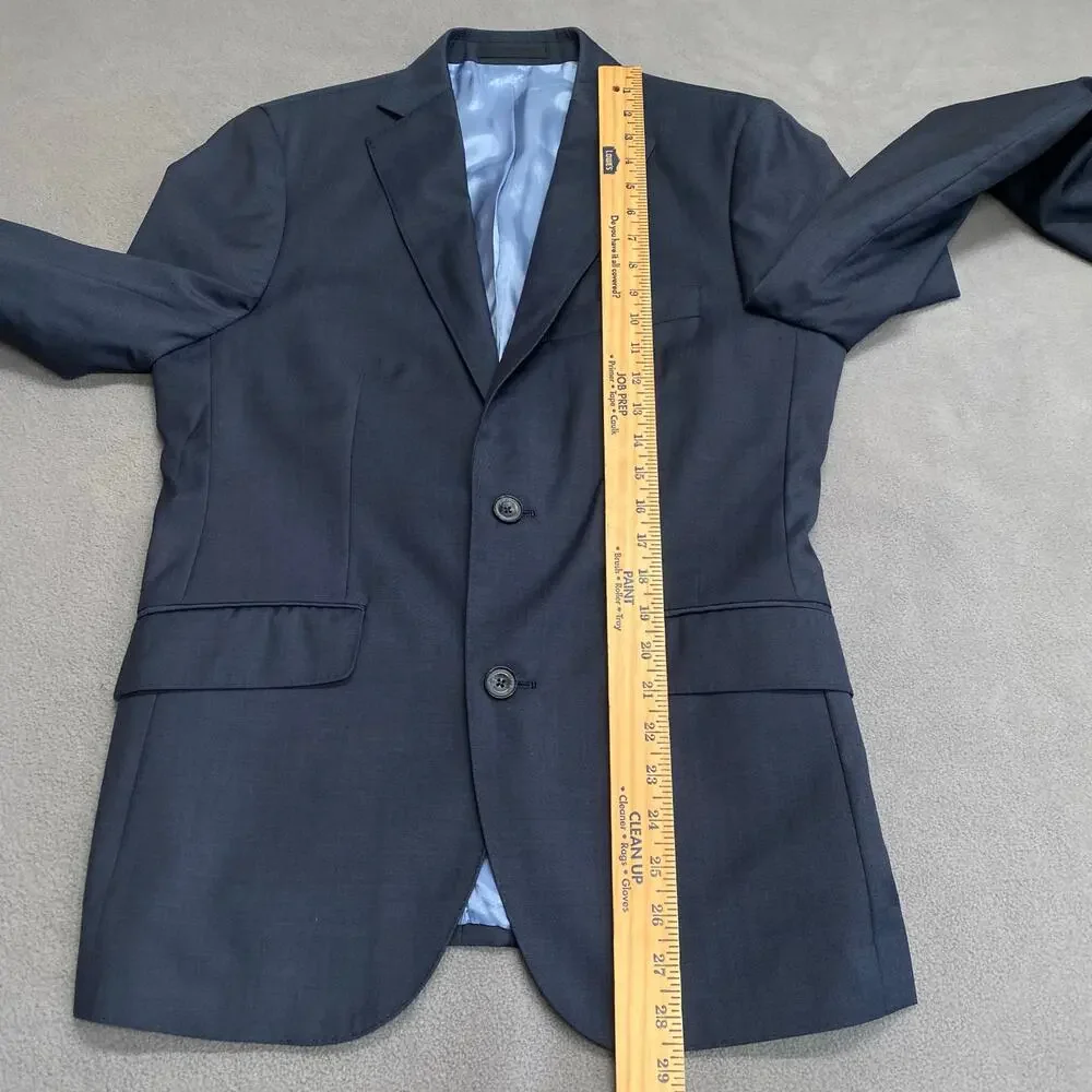 J Hilburn Wool 2 Button Blazer Mens 38 Slim‎ Fit Blue Viscose Preppy Old Money